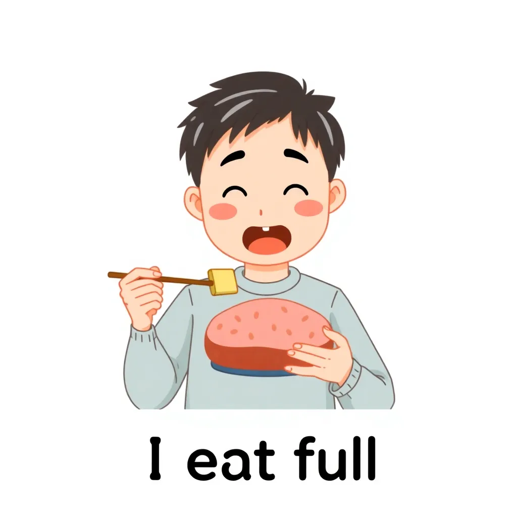 おなかが いっぱいです。